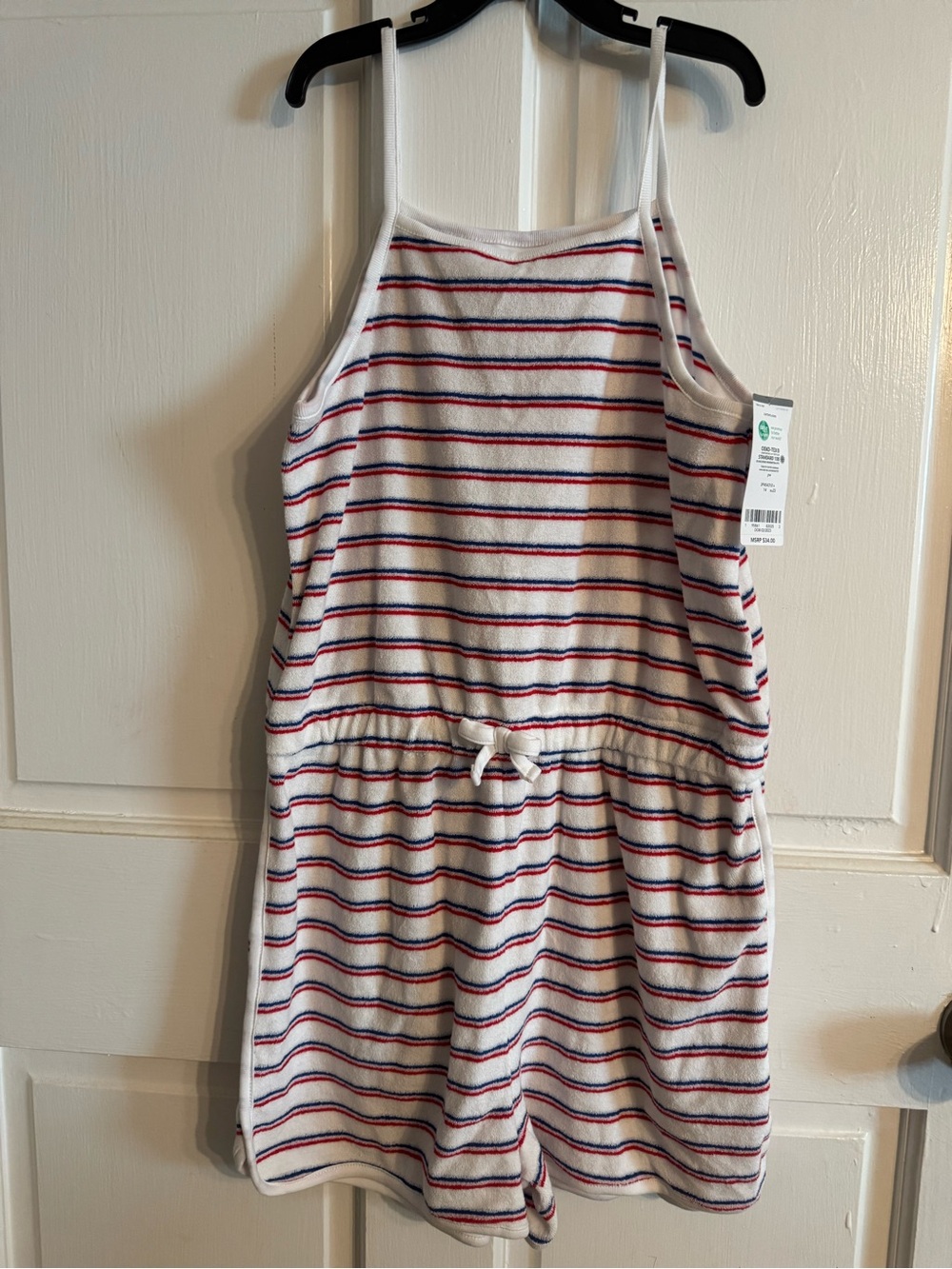 Carter's White Terry Romper with Red and Navy Stripes